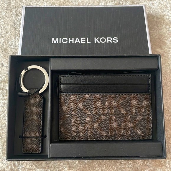 Brand New Michael Kors Jet Set Men’s Card Case & Keychain Gift Set Brown Black - Picture 13 of 13
